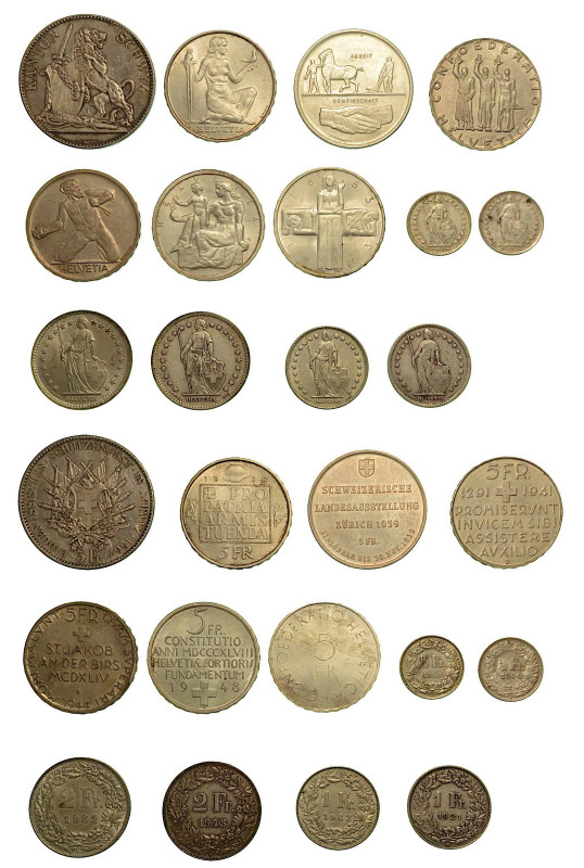 SVIZZERA. Lotto di tredici monete. 5 Francs 1867 (q.SPL) - 1936 - 1939 - 1941 - ...