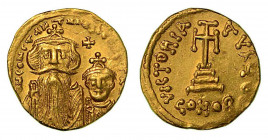 TURCHIA - IMPERO BIZANTINO. Costantinopoli. Costante II, 641-668. Solido. Busti frontali di Costante II e Costantino IV. R/ Croce su tre gradini. Ratt...