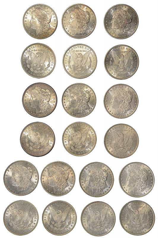 USA. Lotto di dieci monete. Morgan Dollar 1880 (x 3 esemplari) - 1881 - 1884 (x ...