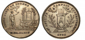 FRANCIA. Oriens de Paris. Saint Antoine du Parfait contentement 5785 (1785). Medaglia in argento. Novizio bendato viene guidato da una mano divina ver...