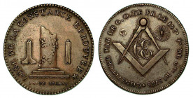 FRANCIA. Oriens de Paris. Loggia della Constance Eprouvee, 5785 (prima del 1812). Medaglia in bronzo. Colonna tronca ornata da edera e affiancata da u...