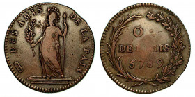 FRANCIA. Oriens de Paris. Des Amis de la Paix 5789 (1789-1802). Medaglia in bronzo. Minerva elmata stante a s. tiene una lancia e un ramo di ulivo. R/...