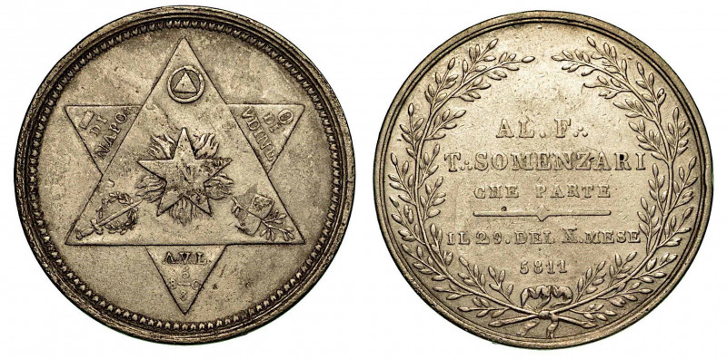 ITALIA. Loggia Napoleone Oriente. Medaglia in metallo bianco (fusione) 1811. Sal...
