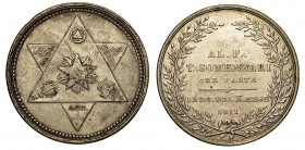 ITALIA. Loggia Napoleone Oriente. Medaglia in metallo bianco (fusione) 1811. Saluto a Teodoro Somenzari. Due triangoli sovrapposti con al centro una s...