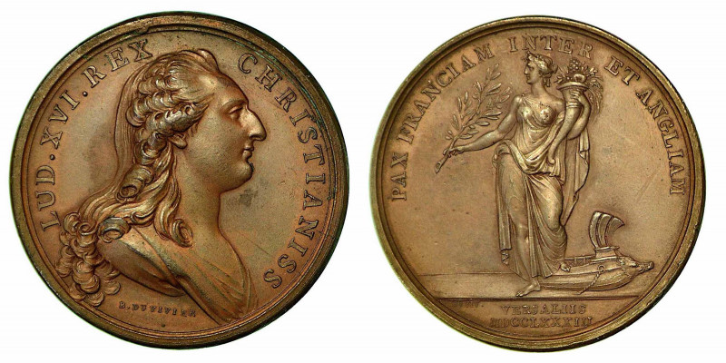 LUIGI XVI, 1774-1793. TRATTATO DI VERSAILLES. Medaglia in bronzo 1783, Parigi. B...
