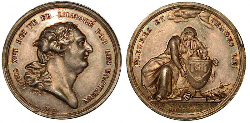 RIVOLUZIONE FRANCESE. MORTE DI LUIGI XVI. Medaglia in argento 1793, Londra. Test...