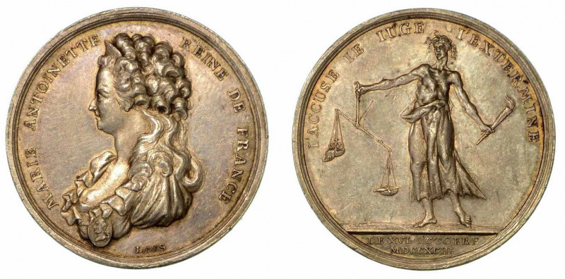 MORTE DELLA REGINA MARIA ANTONIETTA (1755-1793). Medaglia in argento 1793, Berli...