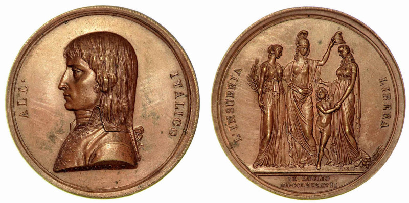 COSTITUZIONE DELLA REPUBBLICA CISALPINA. Medaglia in bronzo 1797, Milano. ALL' I...