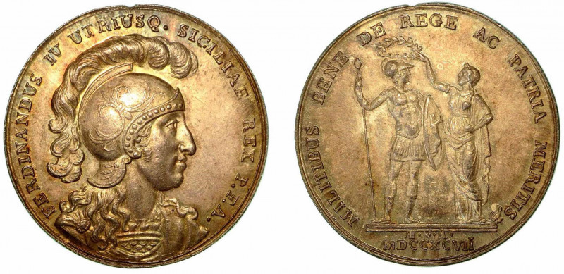 FERDINANDO IV DI BORBONE, 1759-1799. RICOMPENSA DI ATTI AL VALORE MILITARE. Meda...