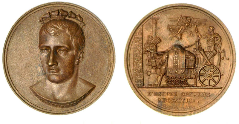 CONQUISTA DEL BASSO EGITTO. Medaglia in bronzo 1798. Testa frontale di Napoleone...