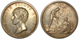 CONVENZIONE D’ALESSANDRIA. RESTAURAZIONE DELLA REPUBBLICA CISALPINA. Medaglia in argento anno VIII (1800). Testa a s. di Bonaparte. R/ Ercole solleva ...