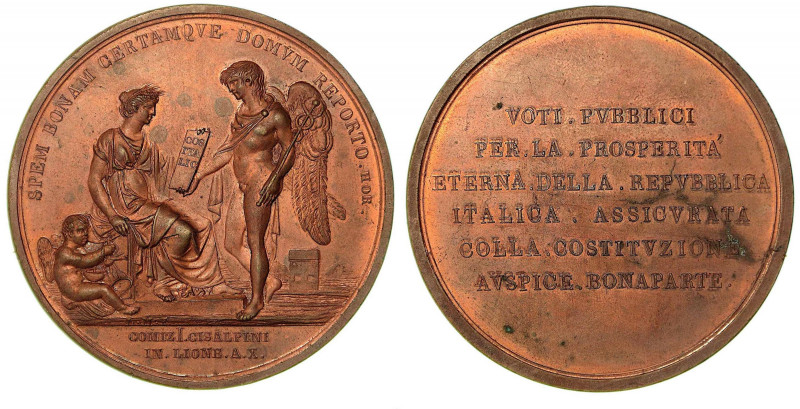 LA REPUBBLICA ITALICA PER IL COMIZIO DI LIONE. Medaglia in bronzo anno X. Il gen...