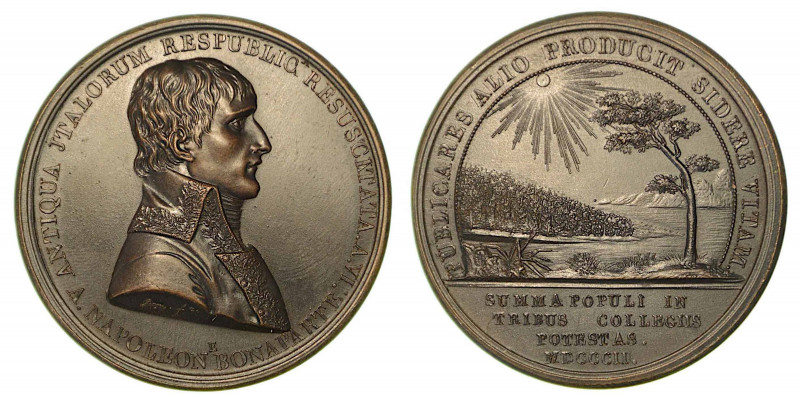 FONDAZIONE A LIONE DELLA REPUBBLICA ITALICA. Medaglia in bronzo (riconio) 1802. ...