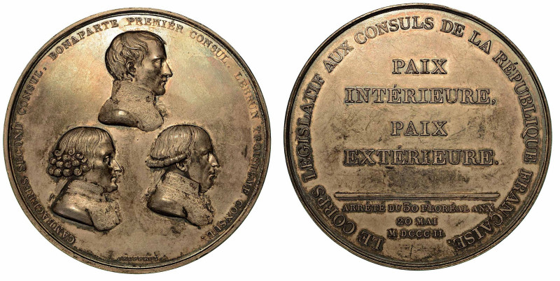 PACE DI AMIENS. Medaglia in argento 1802. Nel centro i tre busti dei consoli Bon...