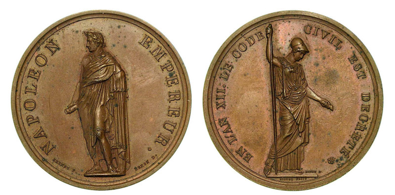 PROMULGAZIONE DEL CODICE CIVILE. Medaglia in bronzo 1804. Busto di Napoleone in ...