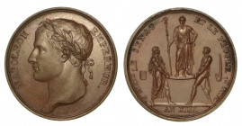 INCORONAZIONE DI NAPOLEONE A PARIGI. Medaglia in bronzo anno XIII (1804). Busto laureato a s. R/ Due uomini, un magistrato rappresentante il Senato e ...