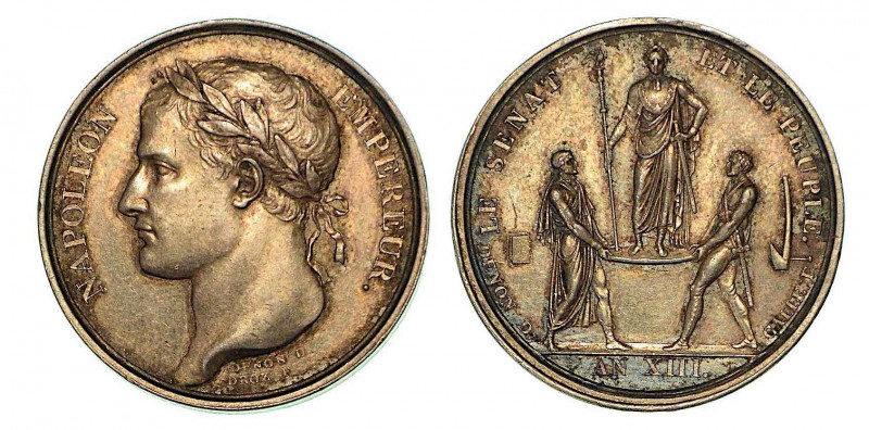INCORONAZIONE DI NAPOLEONE A PARIGI. Medaglia in argento 1804. Testa laureata a ...