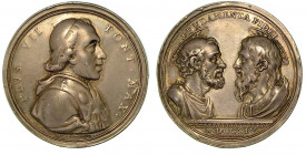 PIO VII, 1800-1823. Medaglia in argento 1804. Busto a d. con berretto, mozzetta e stole. R/ Busti affrontati di San Pietro e San Paolo. Opus Mercandet...