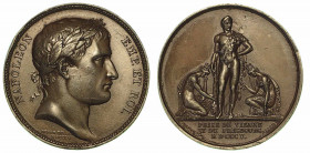 PRESA DI VIENNA E PRESBURGO. Medaglia in piombo 1805, Parigi. Testa laureata a d. R/ Napoleone coperto da pelle di leone, ai suoi piedi, in ginocchio ...