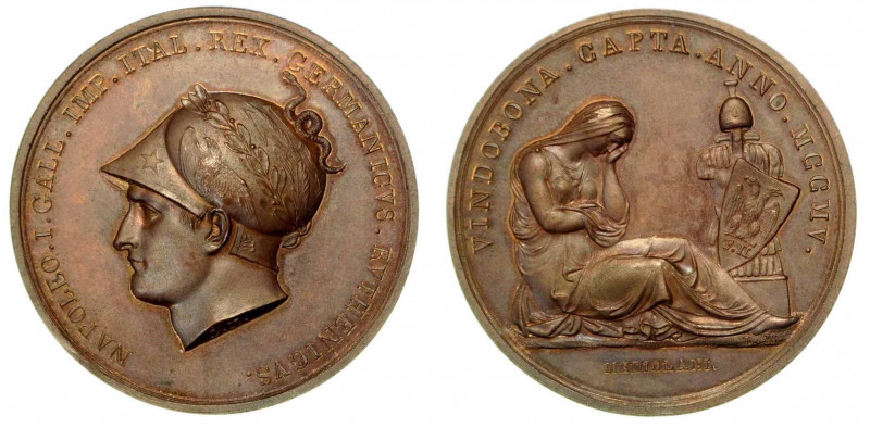 PRESA DI VIENNA – CONQUISTA DI VINDOBONA. Medaglia in bronzo 1805. Busto a s. el...