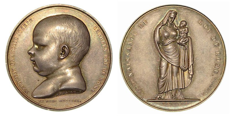 NASCITA DEL RE DI ROMA. Medaglia in argento 1811. Nel centro testa a s. R/ Nel c...