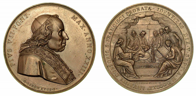 PIO VII, 1800-1823. RICONOSCIMENTO DEL CORPO DI SAN FRANCESCO D'ASSISI. Medaglia...