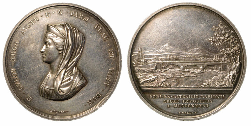 MARIA LUIGIA D'AUSTRIA, 1815-1847. PONTE SUL FIUME ARDA. Medaglia in argento 183...