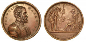 FRANCESCO DE MARCHI (Stratega e ingegnere militare, 1504-1576). Medaglia in bronzo 1819. Busto corazzato, a d. R/ Il De Marchi, corazzato e affiancato...