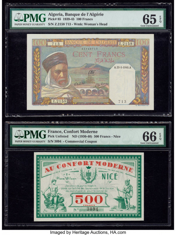 Algeria Banque de l'Algerie 100 Francs 1939-45 Pick 85 PMG Gem Uncirculated 65 E...