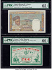 Algeria Banque de l'Algerie 100 Francs 1939-45 Pick 85 PMG Gem Uncirculated 65 EPQ; France Confort Moderne 500 Francs ND (1930-40) Pick UNL Commercial...