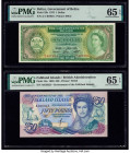 Belize Government of Belize 1 Dollar 1.6.1975 Pick 33b PMG Gem Uncirculated 65 EPQ; Falkland Islands Government of the Falkland Islands 50 Pounds 1.7....