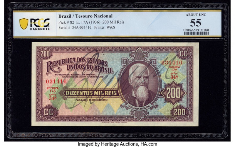 Brazil Thesouro Nacional 200 Mil Reis ND (1936) Pick 82 PCGS Banknote About UNC ...