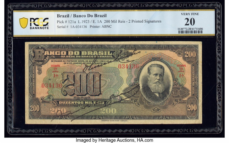 Brazil Banco do Brasil 200 Mil Reis 8.1.1923 Pick 121a PCGS Banknote Very Fine 2...