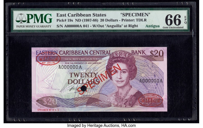 East Caribbean States Central Bank 20 Dollars ND (1987-88) Pick 19s Specimen PMG...
