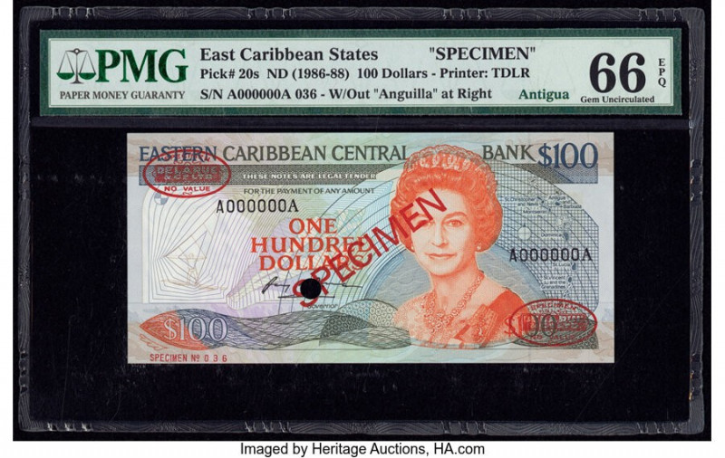 East Caribbean States Central Bank 100 Dollars ND (1986-88) Pick 20s Specimen PM...