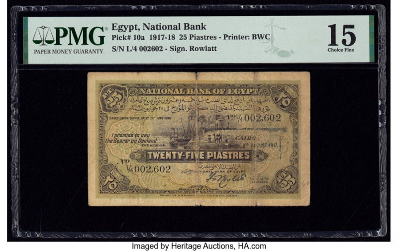 Egypt National Bank of Egypt 25 Piastres 8.8.1917 Pick 10a PMG Choice Fine 15. 
...