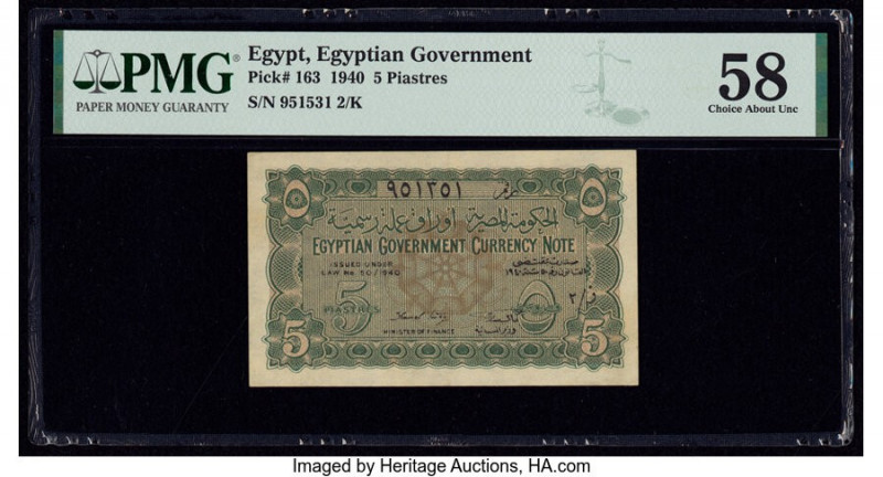 Egypt Egyptian Government 5 Piastres 1940 Pick 163 PMG Choice About Unc 58. 

HI...