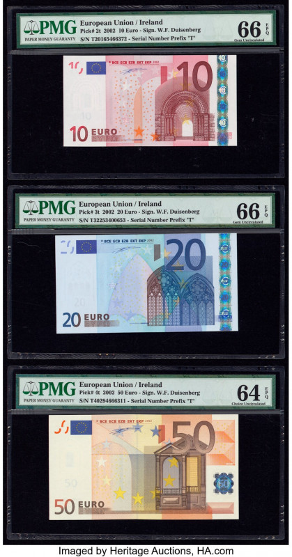 European Union Central Bank, Ireland 10; 20; 50 Euro 2002 Pick 2t; 3t; 4t Three ...