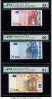 European Union Central Bank, Ireland 10; 20; 50 Euro 2002 Pick 2t; 3t; 4t Three Examples PMG Gem Uncirculated 66 EPQ (2); Choice Uncirculated 64 EPQ. ...