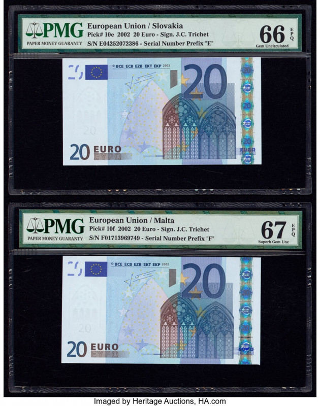 European Union Central Bank, Slovakia; Malta; Cyprus; France 20 Euro 2002 (3); 2...