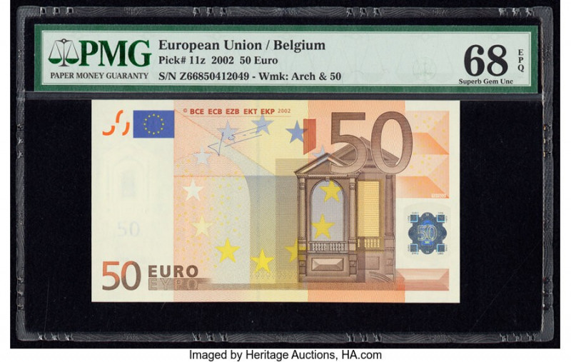 European Union Central Bank, Belgium 50 Euro 2002 Pick 11z PMG Superb Gem Unc 68...