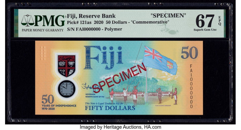 Fiji Reserve Bank of Fiji 50 Dollars 2020 Pick 121as Commemorative Specimen PMG ...