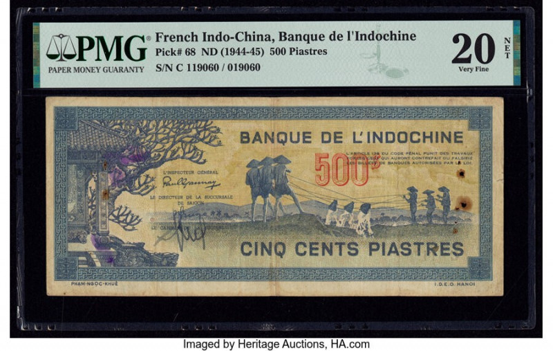French Indochina Banque de l'Indo-Chine 500 Piastres ND (1944-45) Pick 68 PMG Ve...