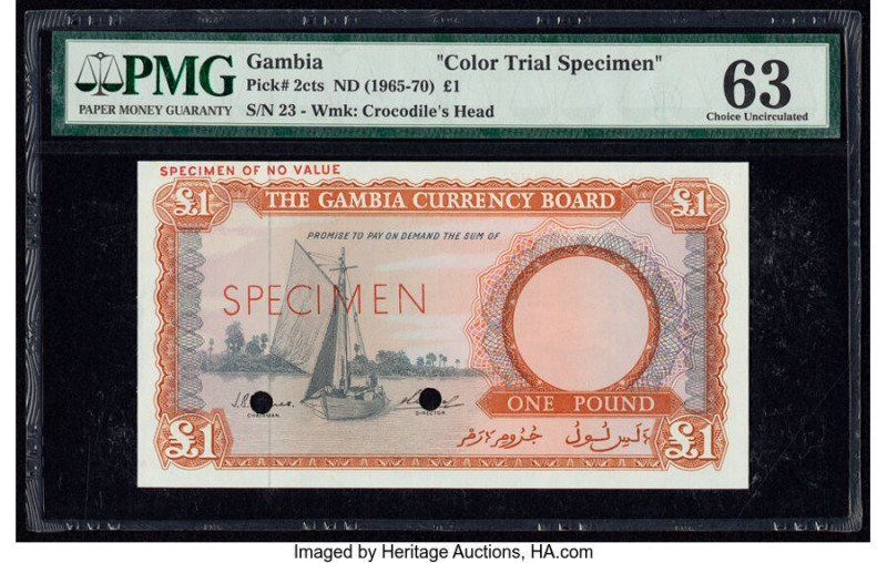 Gambia The Gambia Currency Board 1 Pound ND (1965-70) Pick 2cts Color Trial Spec...