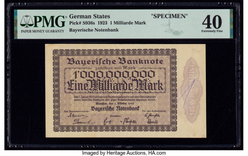 German States Bayerische Notenbank 1 Milliarde Mark 1.10.1923 Pick S936s Specime...