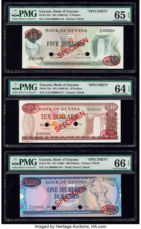 Guyana Bank of Guyana 5; 10; 100 Dollars ND (1966-92) (2); ND (1989) Pick 22s; 2...