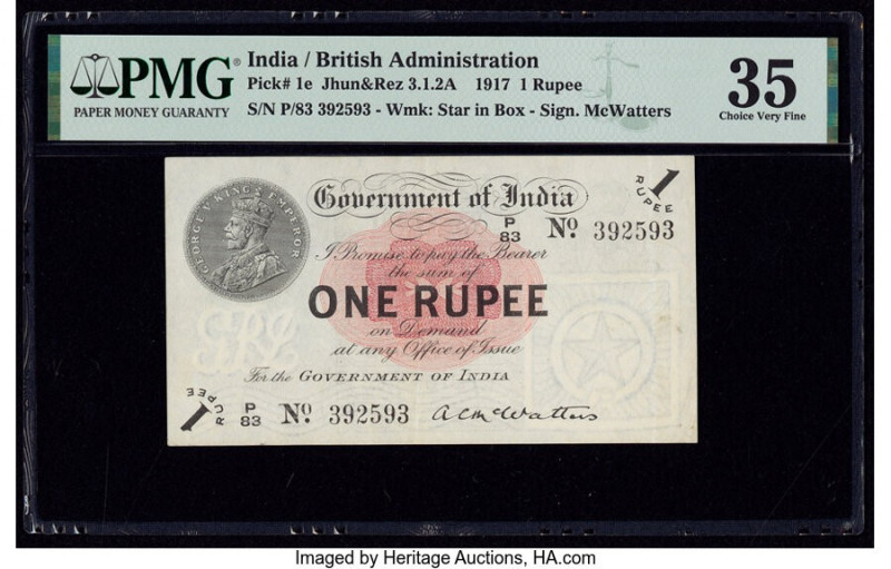 India Government of India 1 Rupee 1917 Pick 1e Jhun3.1.2A PMG Choice Very Fine 3...