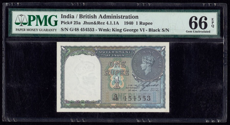 India Government of India 1 Rupee 1940 Pick 25a Jhun4.1.1A PMG Gem Uncirculated ...