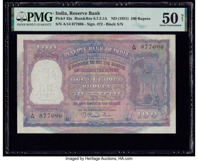 India Reserve Bank of India 100 Rupees ND (1951) Pick 42a Jhun6.7.2.1A PMG About...