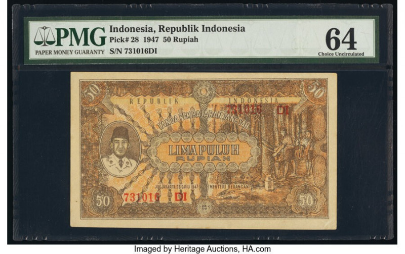 Indonesia Republik Indonesia 50 Rupiah 1947 Pick 28 PMG Choice Uncirculated 64. ...